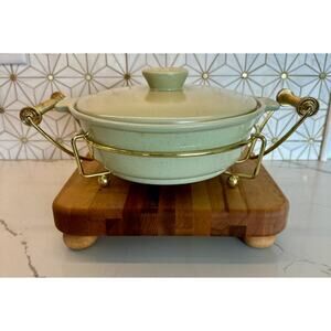 MCM California Pottery Covered Casserole‎ Dish | Brass Stand | Ovenproof